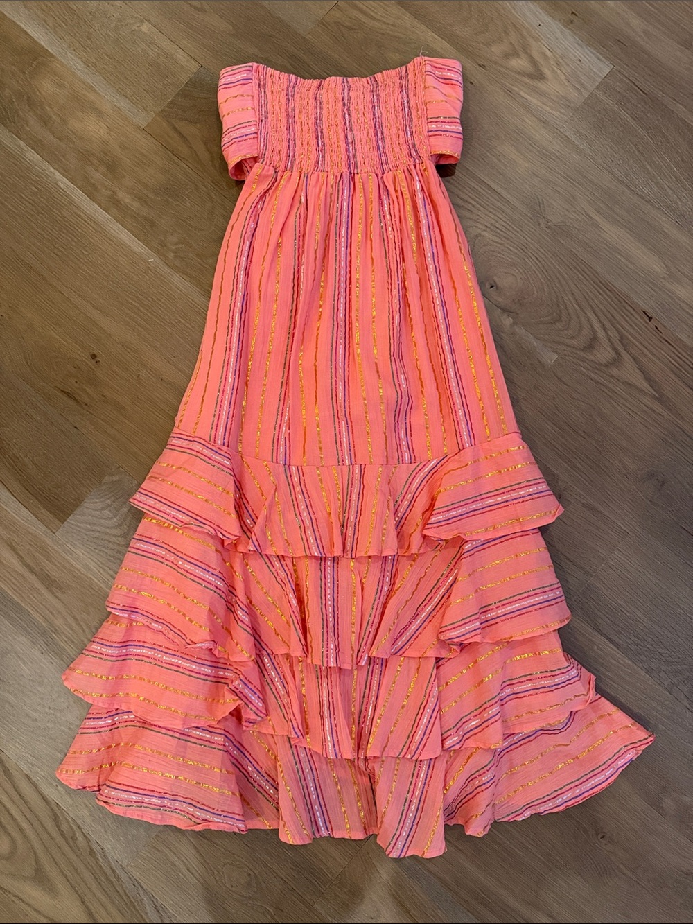Strapless Tiered Ruffle Dress in Coral - Picture 3 of 4